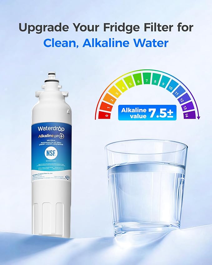 Waterdrop 𝐀𝐥𝐤𝐚𝐥𝐢𝐧𝐞 ADQ73613401 Water Filter, 𝐄𝐧𝐡𝐚𝐧𝐜𝐞𝐬 𝐩𝐇, Replacement for LG® LT800P®, ADQ73613402, ADQ75795104, LSXS26326S, LMXC23746S, LSXS26366S, LSXS26386D, 4 Filters