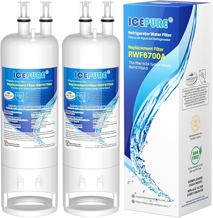 ICEPURE EDR1RXD1 Replacement for Everydrop® Filter 1, W10295370A, EDR1RXD1B, P8RFWB2L, P4RFWB, Kenmore® 46-9081, 46-9930, WD-F38, GP001, PD001, CL-RF27, RWF6700A Refrigerator Water Filter, 2Pack