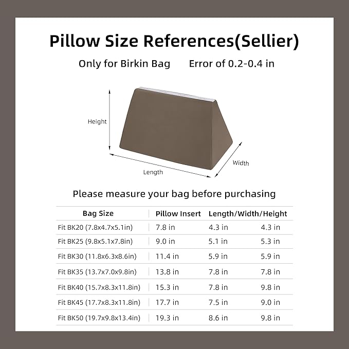 DGAZ Purse Pillow Shaper Insert,Luxury Handbag Tote Shapers, Memory Foam- Fits Birkin 20/25/30/35/40/45/50 Bag(Etoupe Grey,BK30 Sellier)
