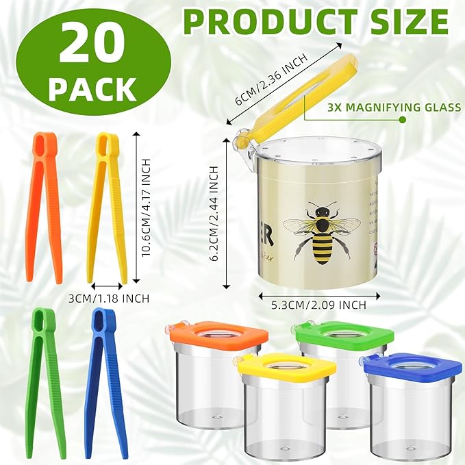 20 Pack Insect Bug Viewer Kit for Kids with Tweezers Explorer Outdoor Set Bug Catcher Containers for Insects Magnifying Insect Box Observation Kit for Science Nature Exploration Collecting