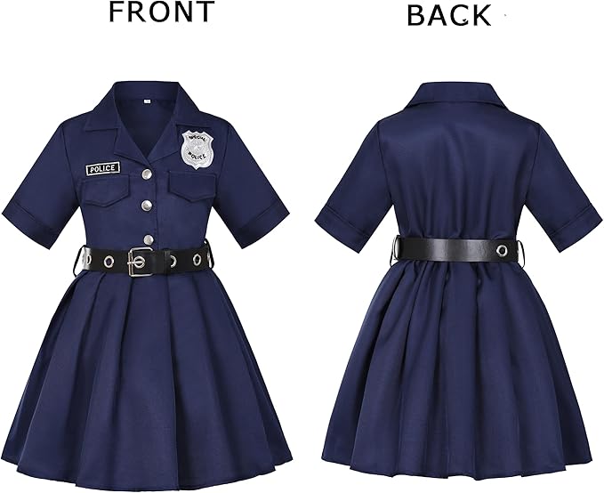 Girls Police Officer Costume Kids Cop Uniform Toddler Policeman Outfit, Police Dress Up Career Day Halloween Gifts
