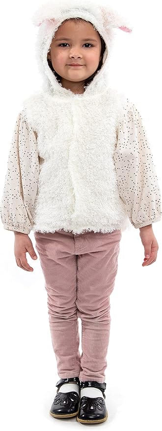 Little Adventures Animal Vest Costumes Dress Ups - Machine Washable Child Pretend Party and Nativity Outfits (Sheep, Age 8-12)