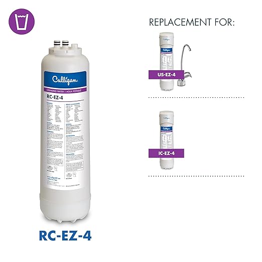 Culligan RC-EZ-4 Premium Water Filtration Replacement Cartridge for Under-Sink, Refrigerator, & RV Systems - EZ Change Water Filter System (500 Gallon Life)