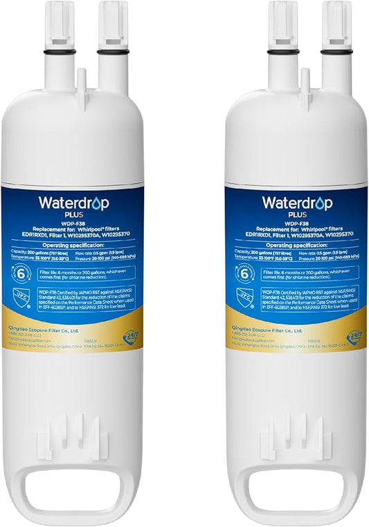 Waterdrop Plus W10295370A Replacement for Filter 1, EDR1RXD1, EDR1RXD1B, P8RFWB2L, 46-9930, WDP-F38 Refrigerator Water Filter, 2 Pack