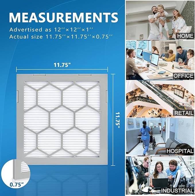 12x12x1 MERV 11 Air Filter,AC Furnace Air Filter,Reusable ABS Plastic Frame, 7 Pack Replaceable Filter Media (Actual Size: 11 3/4" x 11 3/4" x 3/4")