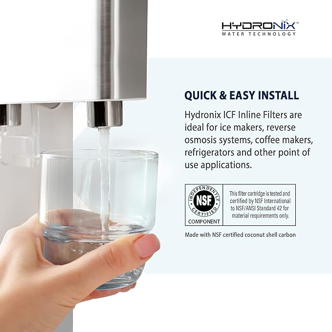 Hydronix 5 Pack ICF-10 Reverse Osmosis Post Polishing, Fridge & Ice Inline Coconut GAC Water Filter, 2000 Gal 1/4" NPT