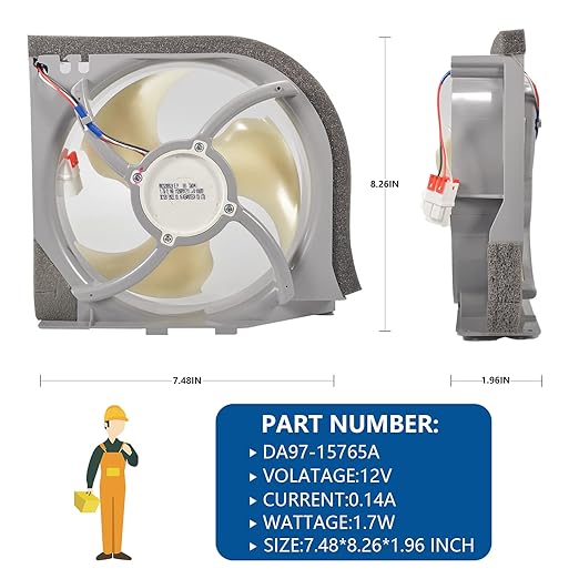 DA97-15765A Original (OEM) Refrigerator Condenser Fan Assembly Compatible with Samsung, Replaces DA97-15765C, DA97-12842A, PS11733650, DA31-00340A, AP6001015, AP5965200, PS11718224, EAP11718224.