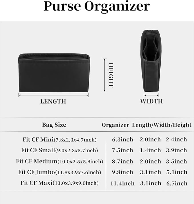 Classic Bag Organizer Insert, Compatible with Chanel Classic Flap Mini 20, Lightweight Insert for Chanel Flap Bag (Black)