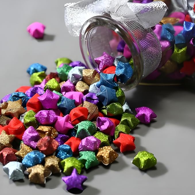 520 Sheets Flash Diamond Origami Star Paper Strips 7 Different Styles Glitter Lucky Paper Stars Strips for DIY Handmade Crafts