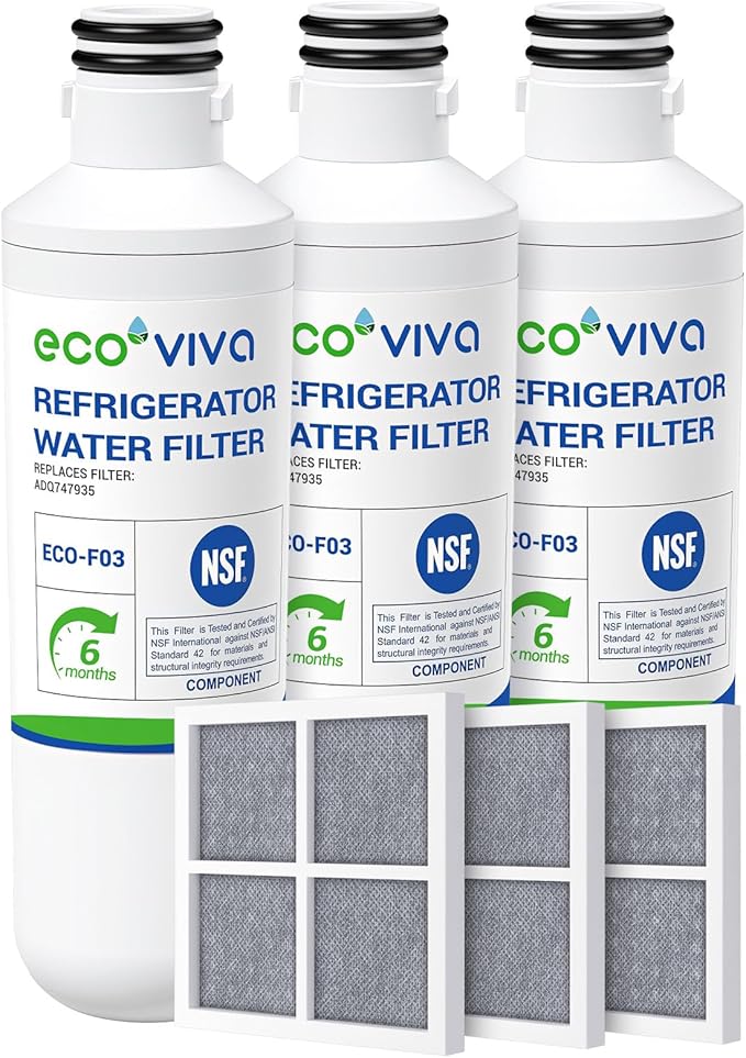 Ecoviva LT1000P Replacement Water Filter 2, Compatible with LT1000P/PC/PCS LT-1000PC, ADQ747935, ADQ74793501, MDJ64844601, LFXS26973S, LMXS28626S, LMWS27626S, Come with LT120F Air-Filter 3Combo