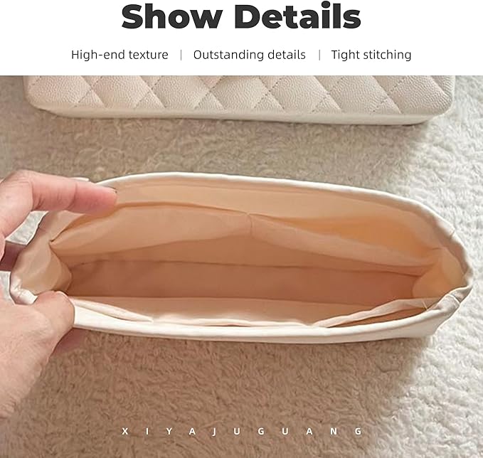 Purse Handbag Silky Organizer Insert Keep Bag Shape Fits Chanel Classic Flap CF Mini Square 17/20/Small/Medium/Jumbo/Maxi Bags, Luxury Handbag Tote Lightweight Sturdy(CF Mini Square 17,Craie)