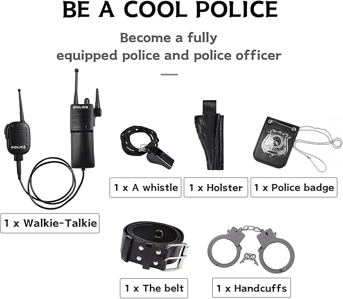 Kids Police Officer Costume Set For Boys Cop Uniform Costume for Halloween Cosplay Party