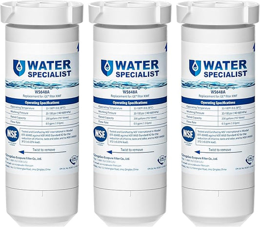 Waterspecialist XWF Replacement for GE® XWF, WR17X30702 Refrigerator Water Filter, NSF 42/372 Certified, Compatible with GE® GNE27, GFE26, GDE25, GSS25 Series Refrigerators, 3-Pack (Not XWFE®)