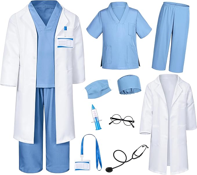 Doctor Costume for Kids Scrubs Pants with Accessories Set Children Party Cosplay 3-12 Years