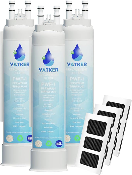 FPPWFU01 Water Filter Replacement for Frigidaire FPPWFU01 Water Filter, Compatible with PurePour PWF-1,EPPWF01 PureAdvantage PWF-1 and PureAir Ultra II PAULTRA2 Air Filter Combo（3+3）