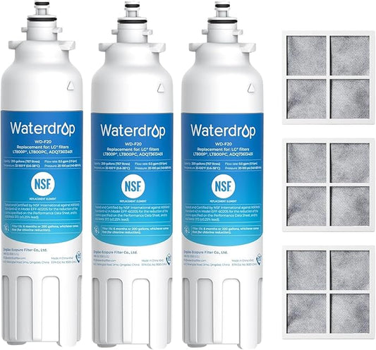 Waterdrop ADQ73613401 Refrigerator Water Filter & Air Filter, Replacement for LG® LT800P®, ADQ73613408, ADQ75795104, ADQ73613402, Kenmore 9490, 46-9490, LSXS26326S, LMXC23746S, LSXS26366S
