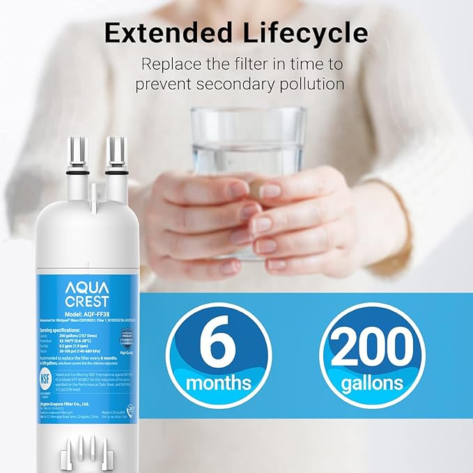 AQUA CREST EDR1RXD1 Replacement for W10295370A, Everydrop® Filter 1, EDR1RXD1B, P8RFWB2L, P4RFWB, Kenmore® 46-9081, 46-9930, Refrigerator Water Filter, 1 Filter