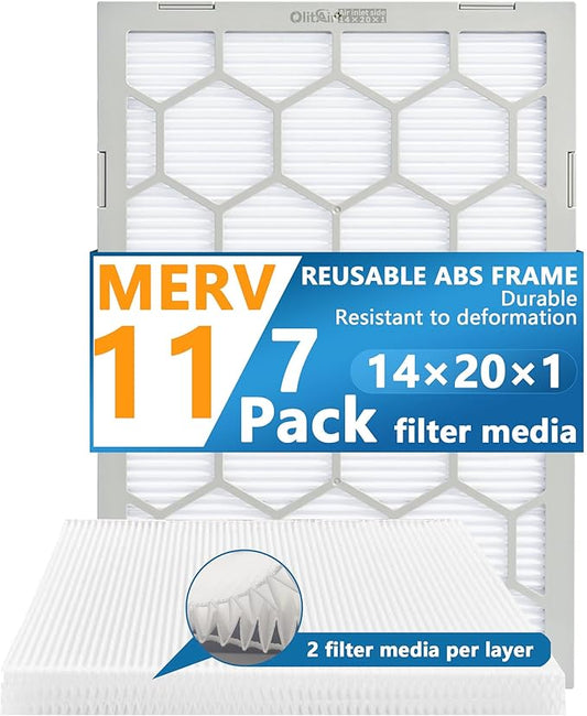 14x20x1 MERV 11 Air Filter,AC Furnace Air Filter,Reusable ABS Plastic Frame, 7 Pack Replaceable Filter Media (Actual Size: 13 3/4" x 19 3/4" x 3/4")