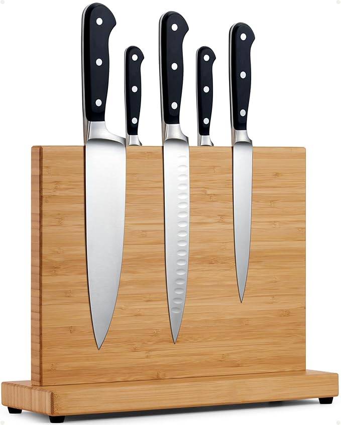 LARHN Magnetic Knife Block - Powerful Double-Sided Wooden Magnetic Knife Holder for up to 9″ Knives - Supplied as Empty Knife Block Without Knives