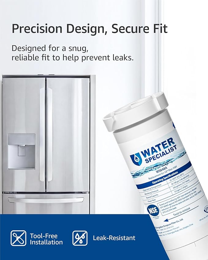 Waterspecialist XWF Replacement for GE® XWF, WR17X30702 Refrigerator Water Filter, NSF 42/372 Certified, Compatible with GE® GNE27, GFE26, GDE25, GSS25 Series Refrigerators, 3-Pack (Not XWFE®)