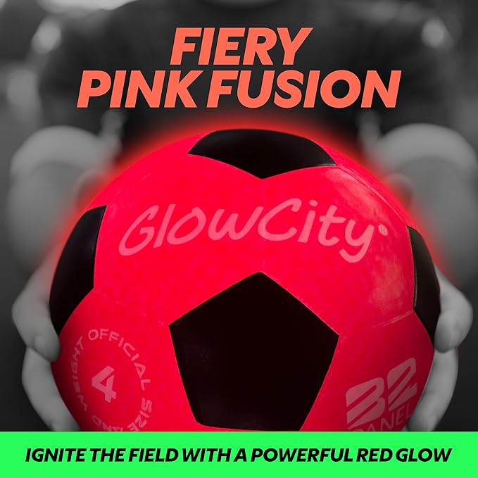 GlowCity Glow in The Dark Soccer Ball - Sizes 3, 4, 5 for Kids, Teens & Adults - Light Up Soccer Ball with 2 LED Lights - Sports Birthday Gifts Ideas for Boys & Teenagers Ages 6 7 8 9 10 11 12 13 14