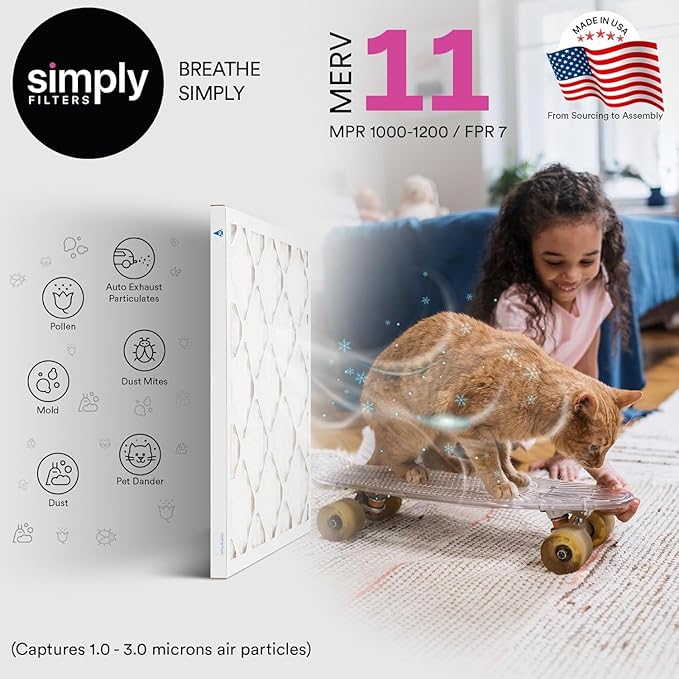 Simply 20x25x4 Air Filter, MERV 11, 4 Pack, Furnace Air Filter for HVAC (Actual Size:19.5"x24.5"x3.63") DUST, Pet, & Allergy Control