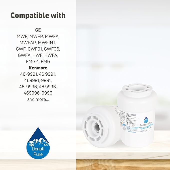Denali Pure 2-Pack Replacement for GE GSC23LSRCSS Refrigerator Water Filter - MWF, MWFP Compatible - 2 Count Resin Refrigerator Water Filter