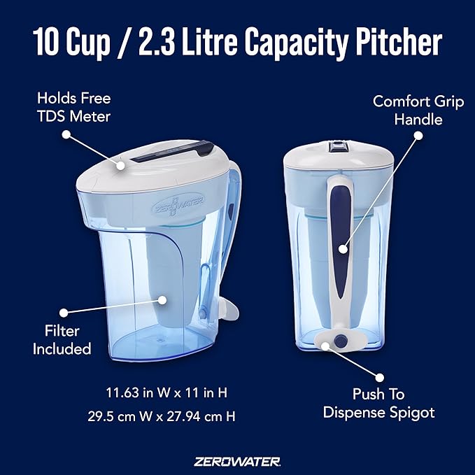 ZeroWater 23-Cup Water Filter Dispenser + 10-Cup Water Filter Pitcher Bundle | Removes 99% TDS