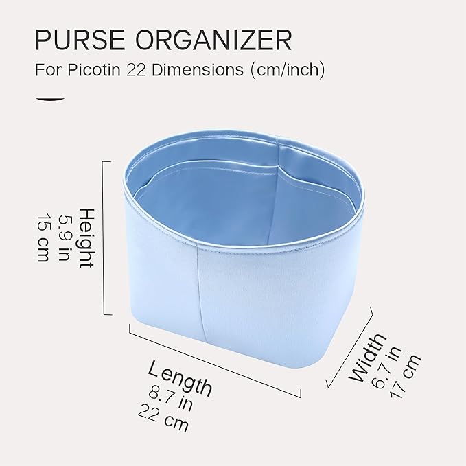 Silky Bag Insert Fit for Hermes Picotin 18/22, Silky Purse Organizer, Lightweight and Silk Touch (Fits PC22, Celeste)