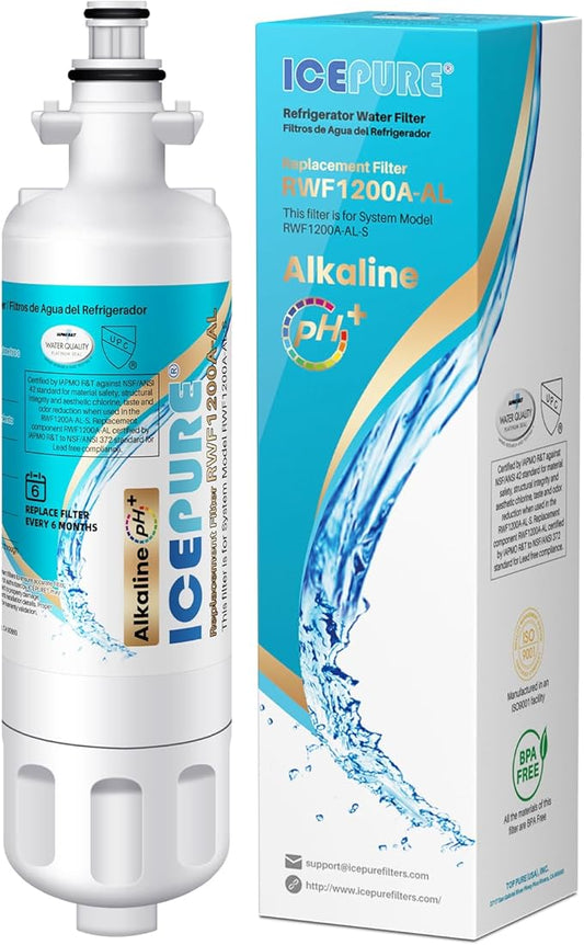 ICEPURE Alkaline ADQ36006101 Refrigerator Water Filter Replacement for LG LT700P, Kenmore Elite 46-9690, FML-3, ADQ36006102, RWF1052, CLCH106, RWF1200A, LFX28968ST, LFXS29626S, Enhances PH, 1Pack