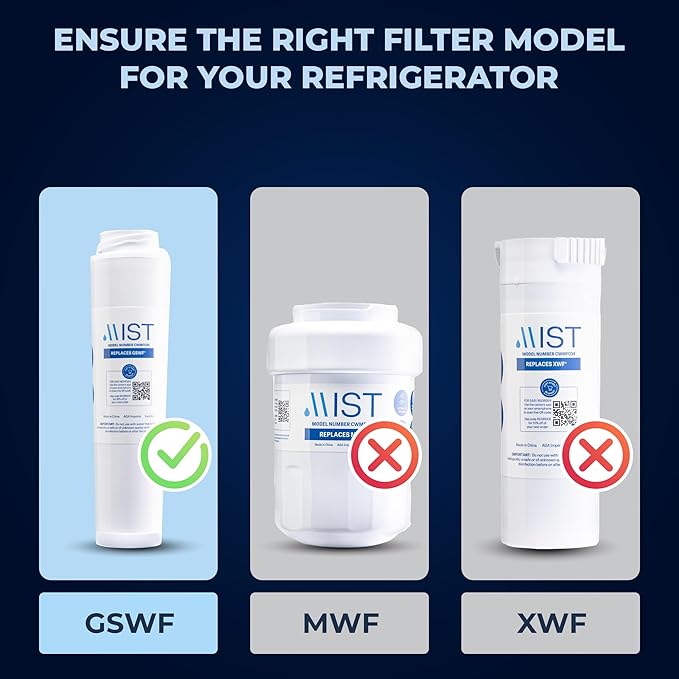 Mist GSWF Water Filter Replacement for GE, Refrigerator Water Filter compatible with GSWF Smart Water, GSWFDS, 100749-C, 100810/A, 238C2334P001, Kenmore 46-9914 (3 pack)