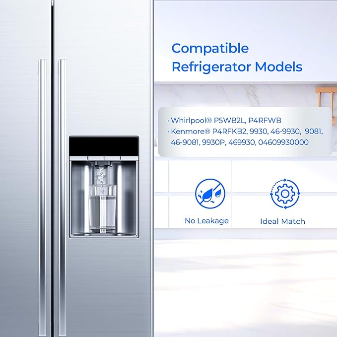TEEHAY 9081 Water Filter Replacement, Compatible with Whirlpool P5WB2L, P4RFWB, Kenmore P4RFKB2, Kenmore 9930, 46-9930, 9081, 46-9081, 9930P, 469930, 04609930000 (4 Pack)