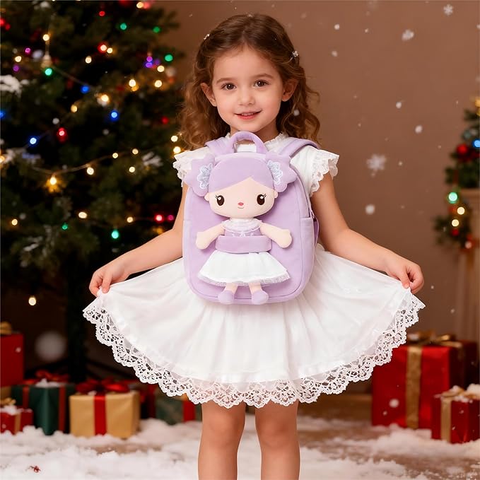 Gloveleya Toddler Backpack Kids Backpack with Candy Purple Doll 9"