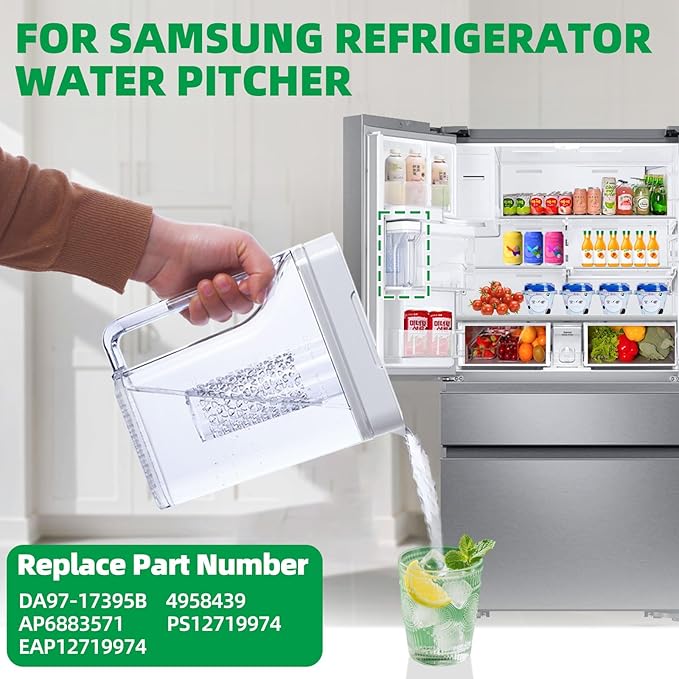 Upgraded DA97-17395B Refrigerator Water Pitcher for Samsung RF28R7351SG RF28R7351SR RF22R7351SR RF23R6301SR RF28R6221SR, Compatible with Samsung Refrigerator Replacement Water Reservoir/Tank, No leaks