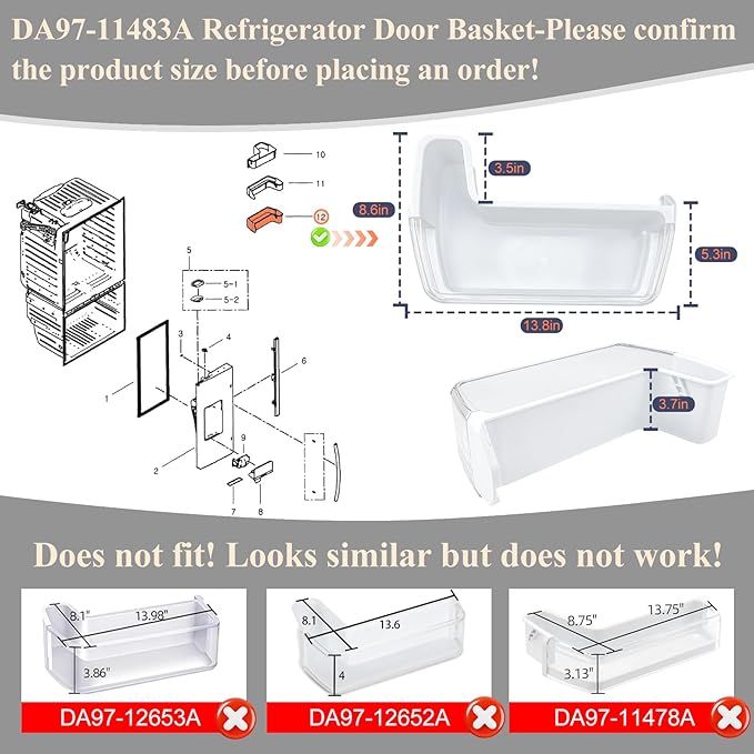 Upgraded DA97-11483A Refrigerator Door Bin Compatible with Samsung Refrigerator Left Lower Door Shelf RFG297HDRS, RFG298HDRS, RFG297HDBP, RFG297HDWP, RFG29PHDRS etc, Replace PS4176339 Door Shelf Bin
