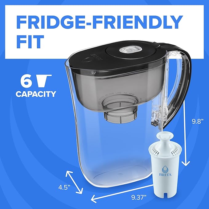 Brita Small 6 Cup Water Filter Pitcher, 1 BritaPlus Filter, Metro, Black (Package May Vary)
