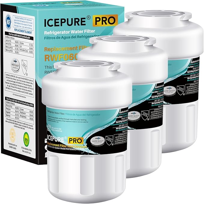 ICEPURE RWF0600A NSF401&473&53 Replacement for GE MWF, MWFP, MWFA, MWFAP, MWFINT, GWF, GWFA, HWF, HWFA, HDX FMG-1, Smartwater, WFC1201, GSE25GSHECSS, 3PACK