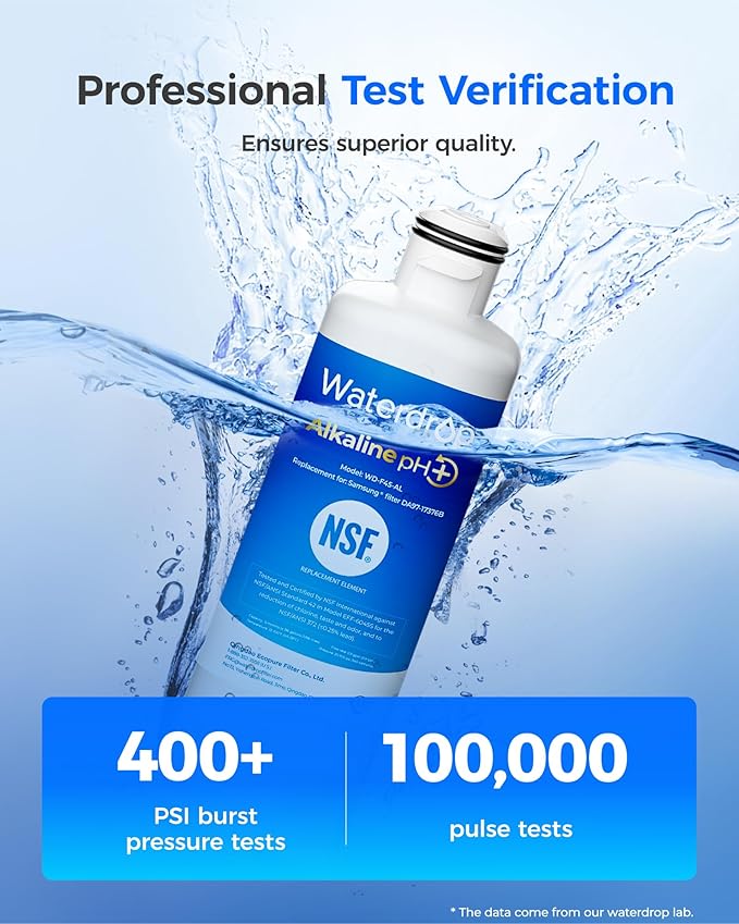 Waterdrop Alkaline DA97-17376B Refrigerator Water Filter, Replacement for Samsung® HAF-QIN/EXP, DA97-08006C, RF28R7201SR, RF28R7351SG, WD-F45-AL, Enhances pH, 4 Pack