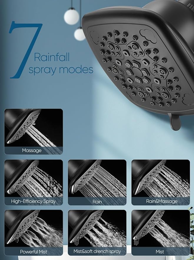 Cobbe Filtered Shower Head, 7 Modes High Pressure Shower Heads - 16 Stage Shower Head Filter for Hard Water for Remove Chlorine and Harmful Substances (Midnight Black Matte, 6 Inch Square)