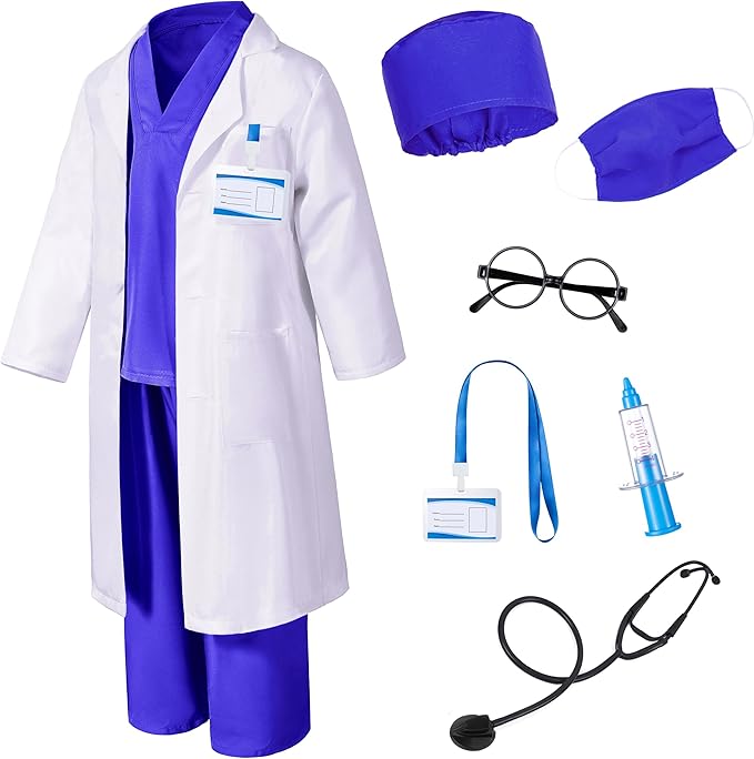 Doctor Costume for Kids Scrubs Pants with Accessories Set Children Party Cosplay 3-12 Years