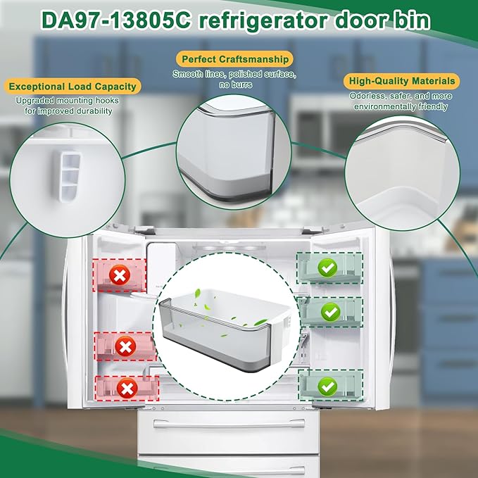 DA97-13805C Door Shelf Bin Compatible with samsung RF28R7201SR, RF28R7201DT, RF28R7201SG, etc, Part Number: 4975639, AP6883505, PS12719908, EAP12719908