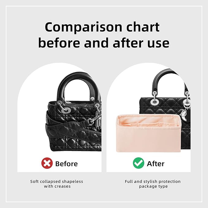 DGAZ Silk Purse Organizer Insert For Lady-Dior Micro/Mini/S/M/L bags，Silky Smooth Bag Organizer，Luxury Handbag & Tote Shaper(Rose dragee,M)