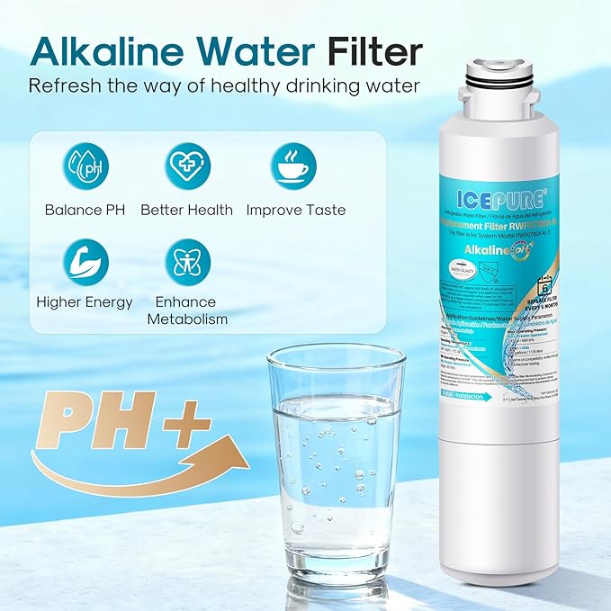 ICEPURE Alkaline DA29-00020B Refrigerator Water Filter Replacement for Samsung HAF-CIN/EXP HAF-CIN, DA29-00020A/B, DA29-00020B-1, 46-9101, RF28HMEDBSR, RF263BEAESR, HDX FMS-2, Enhances PH, 5Pack