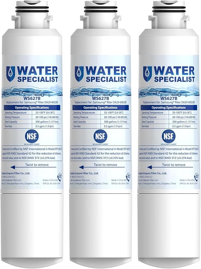 Waterspecialist DA29-00020B Samsung® Water Filter for Refrigerators, Replacement for Samsung® Water Filter DA29-00020B, HAF-CIN, RS25J500DSR, RF28HMEDBSR, HAF-CIN/EXP, RF4287HARS, RF28HFEDBSR, 3 Pack