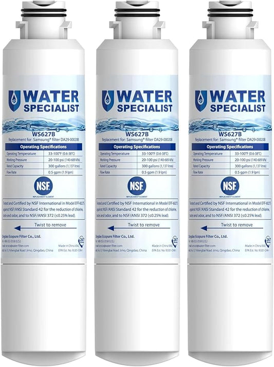 Waterspecialist DA29-00020B Samsung® Water Filter for Refrigerators, Replacement for Samsung® Water Filter DA29-00020B, HAF-CIN, RS25J500DSR, RF28HMEDBSR, HAF-CIN/EXP, RF4287HARS, RF28HFEDBSR, 3 Pack