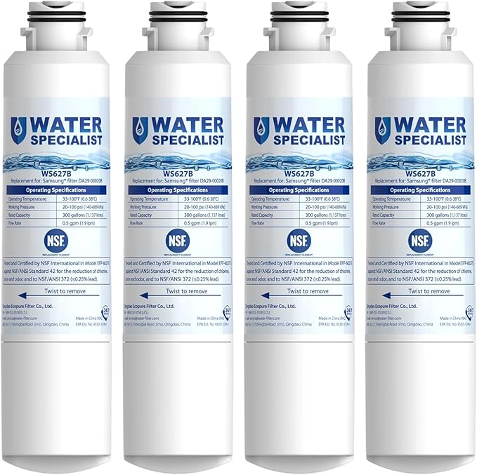 Waterspecialist DA29-00020B Replacement for Samsung® Water Filter DA29-00020B, HAF-CIN/EXP, DA29-00020B-1, HDX FMS-2, RS25J500DSR, RF28HMEDBSR, RF263BEAESR, RF4287HARS, DA97-08006A-1, 4 Filters