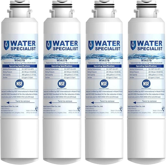 Waterspecialist DA29-00020B Replacement for Samsung® Water Filter DA29-00020B, HAF-CIN/EXP, DA29-00020B-1, HDX FMS-2, RS25J500DSR, RF28HMEDBSR, RF263BEAESR, RF4287HARS, DA97-08006A-1, 4 Filters