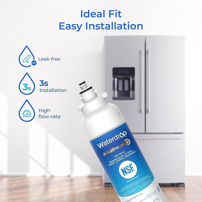 Waterdrop ADQ73613401 Replacement for LG® LT800P®, With 𝐀𝐥𝐤𝐚𝐥𝐢𝐧𝐞 ADQ73613401 Water Filter, 𝐄𝐧𝐡𝐚𝐧𝐜𝐞𝐬 𝐩𝐇, Replacement for LG® LT800P® 5 Fliters