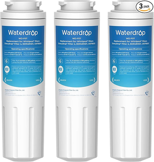 Waterdrop UKF8001 Refrigerator Water Filter 4, Replacement for Whirlpool® EDR4RXD1, EveryDrop® Filter 4, Maytag® UKF8001AXX-750, UKF8001AXX-200, 46-9006, Puriclean II, WD-F07, 3 Filters