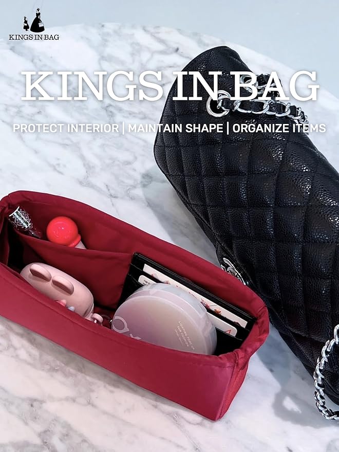 Classic Flap Bag Organizer Insert, Purse Organizer Insert Compatible with Chanel Classic Flap Maxi, Lightweight Purse Divider with Pockets (Rouge Grenat, CF Maxi)